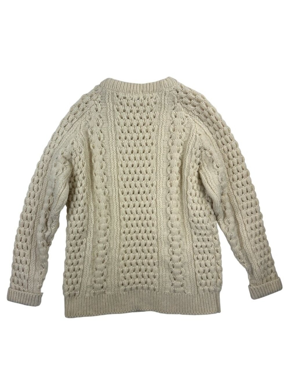 Vtg Lands’ End Irish Aran Cable Knit Fisherman Sweater Women’s L 100% Wool Cream - Picture 7 of 11